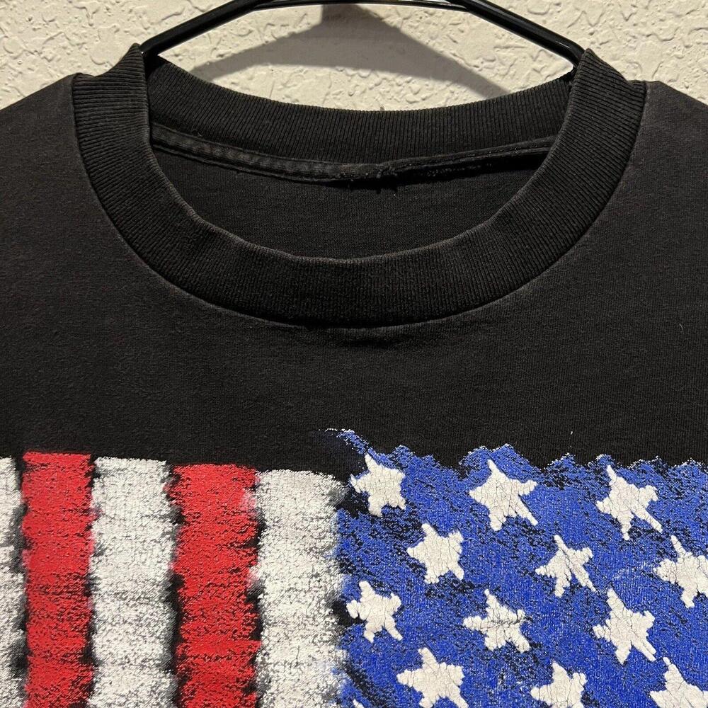 American Vintage Black Tee with Distressed Red White Blue Flag Graphic - Picture 3 of 5